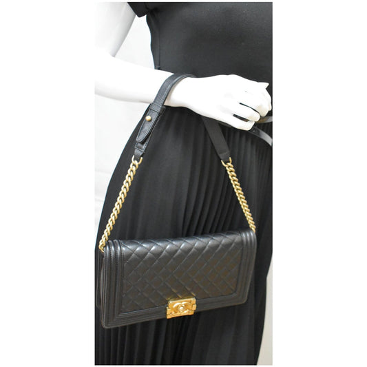 CHANEL Medium Boy Flap Caviar Leather Shoulder Bag Black