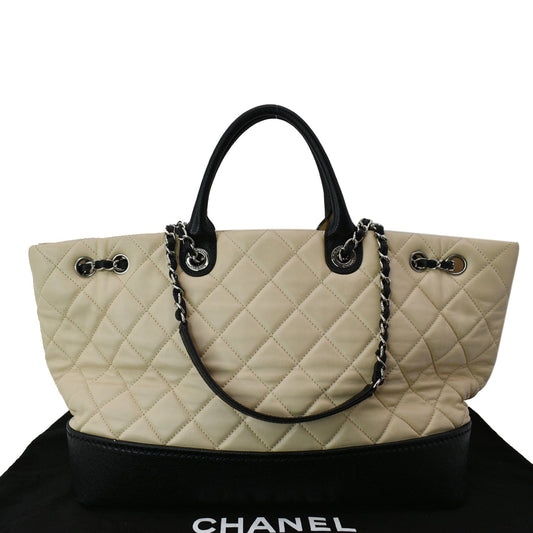 Luxury Chanel Drawstring Large Quilted Calfskin Shopping Tote Bag Beige