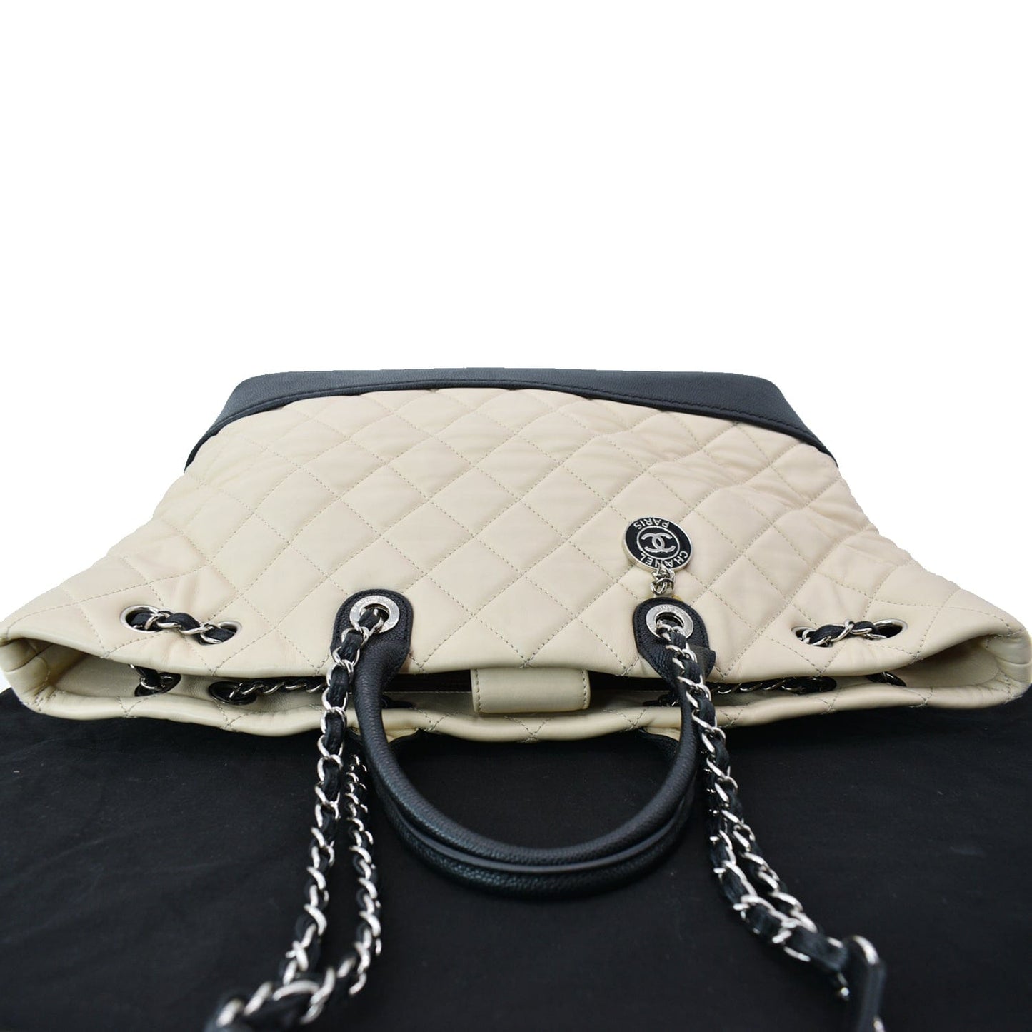 Luxury Chanel Drawstring Large Quilted Calfskin Shopping Tote Bag Beige