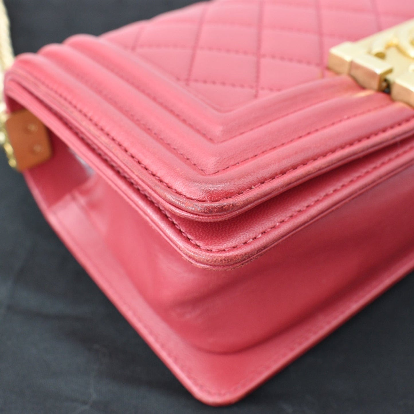 CHANEL Le Boy Small Lambskin Leather Shoulder Bag Red