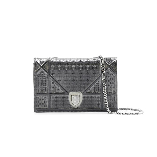 Luxury Dior Metallic Black Micro Cannage Leather Luxury Diorama WOC
