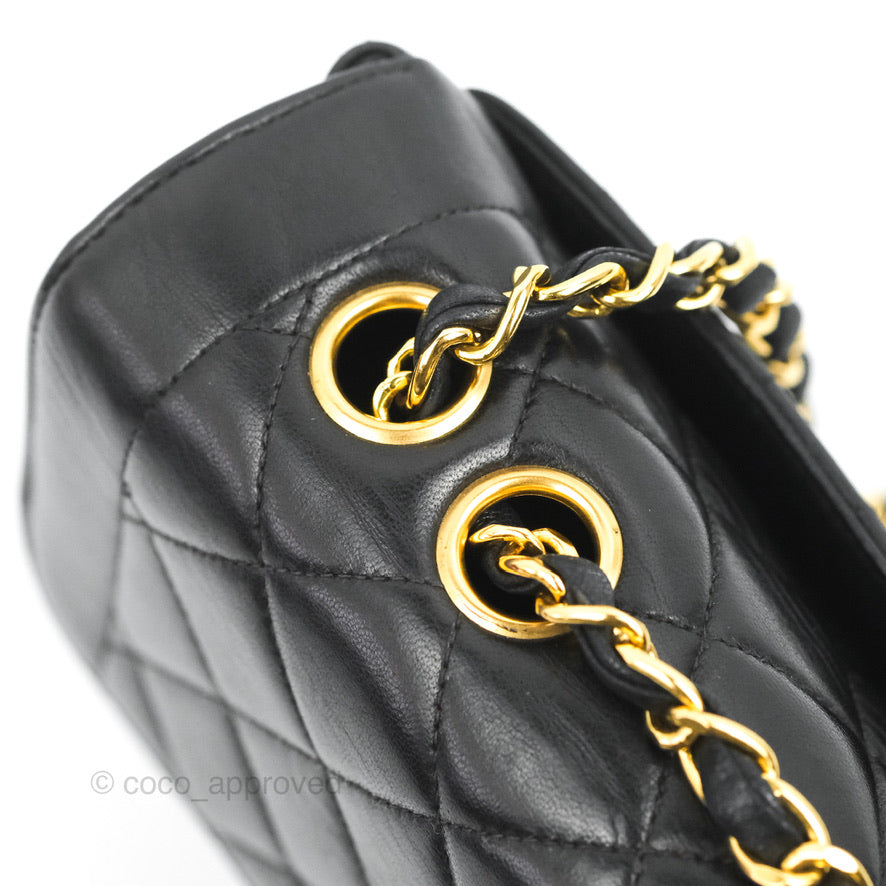 Chanel Vintage Small Flap Bag Black Lambskin 24K Gold Hardware