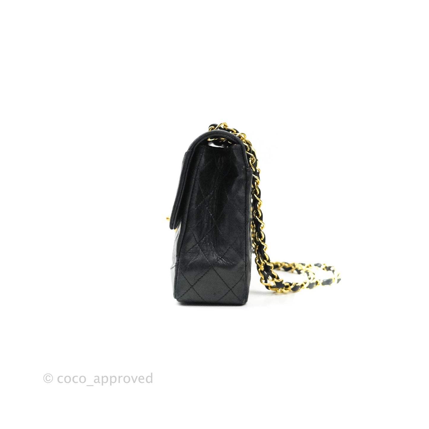 Chanel Vintage Flap Bag with Purse Pouch Black Lambskin 24K Gold Hardware