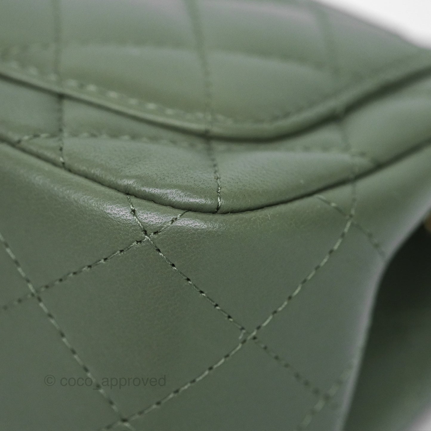 Chanel Mini Square Flap Quilted Olive Green Lambskin Gold Hardware