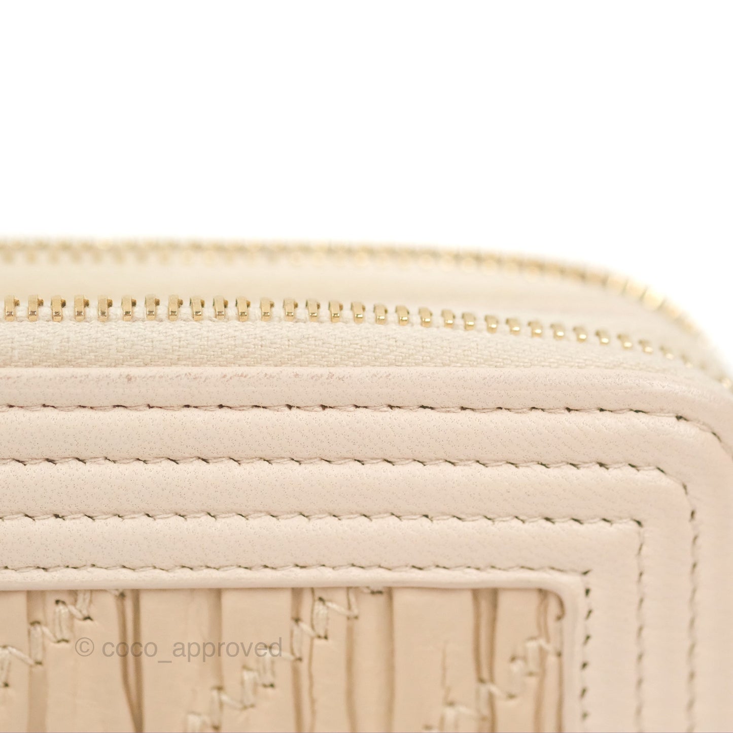 Chanel Boy Double Zip Clutch On Chain Chevron Pale Beige Aged Gold Hardware