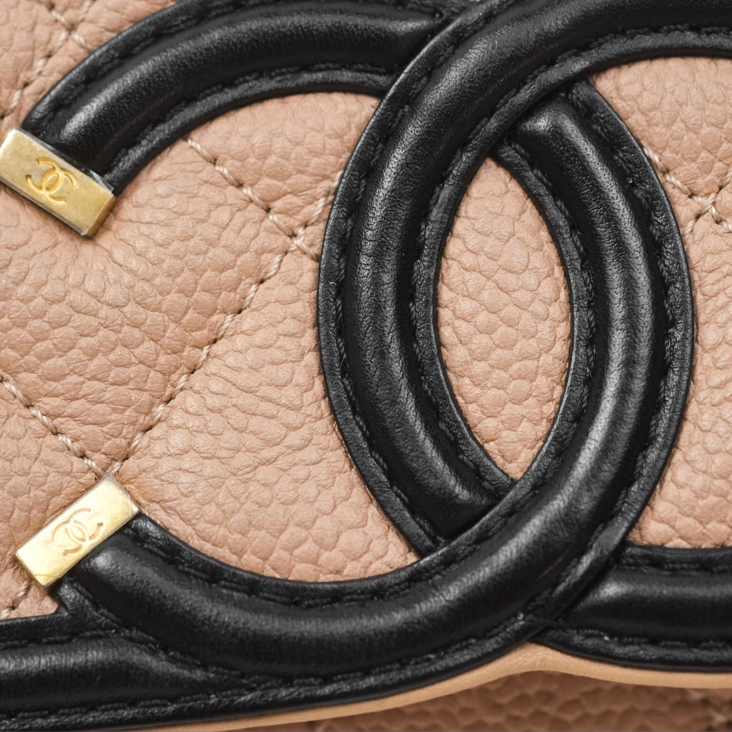 Chanel Quilted Medium CC Filigree Flap Beige Black Caviar