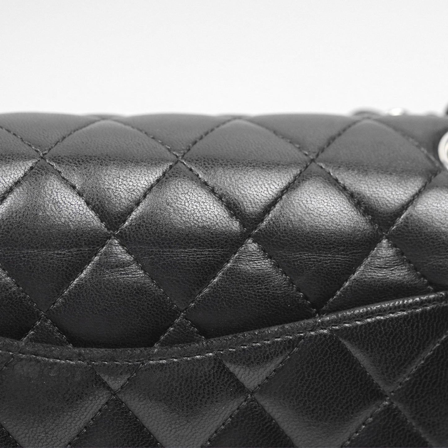 Chanel Classic M/L Medium Flap Quilted Black Lambskin Silver Hardware