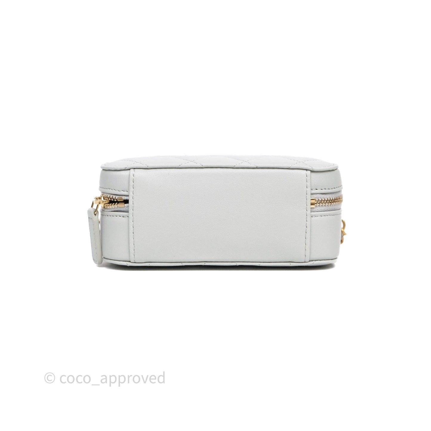 Chanel Quilted CC Pearl Crush Camera Case Light Blue Grey Lambskin Aged Gold Hardware