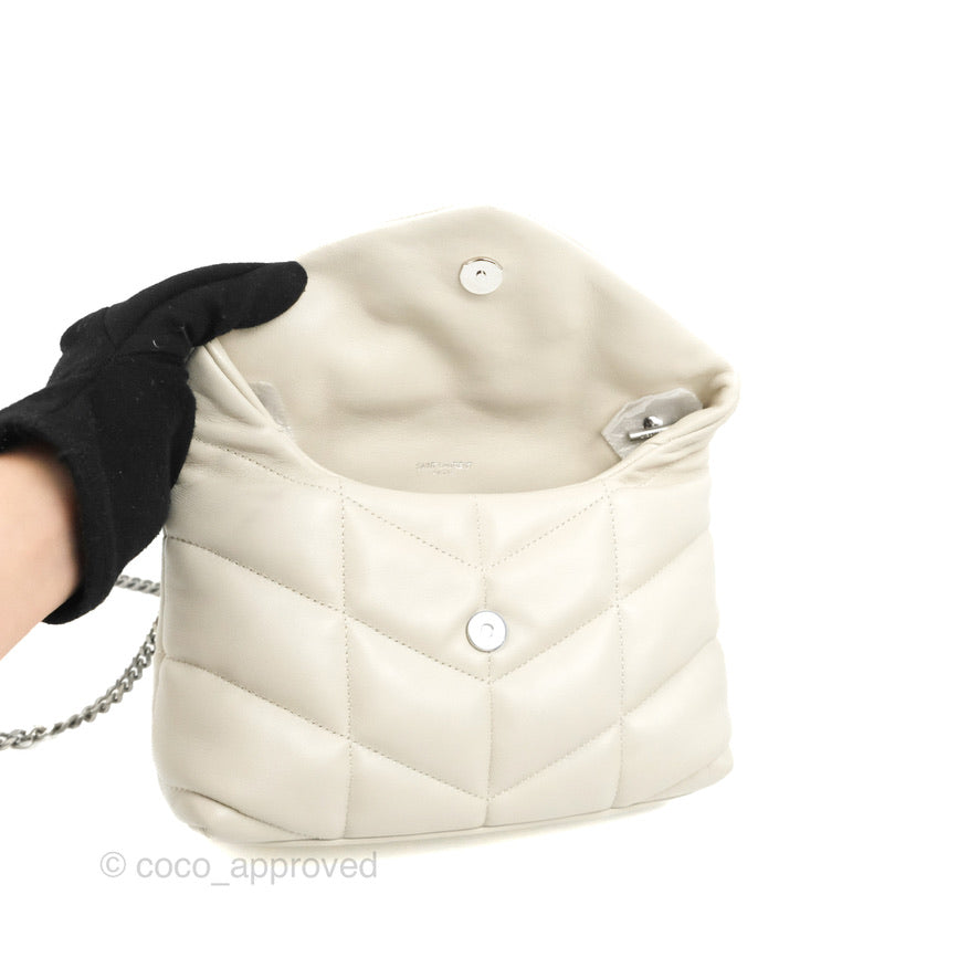 Saint Laurent Puffer Toy Bag Blanc Vintage Lambskin Silver Hardware