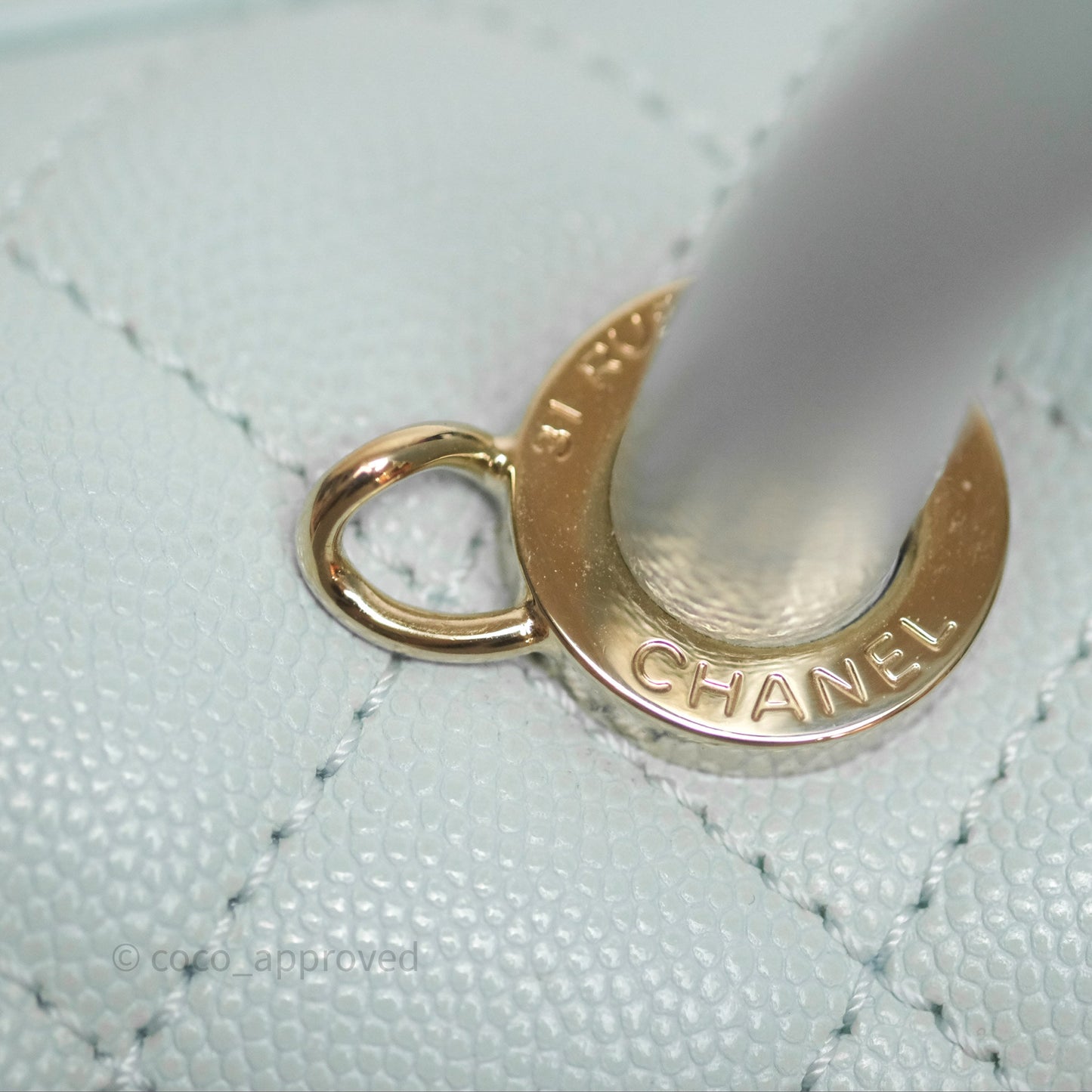 Chanel Small Coco Handle Quilted Light Blue Caviar Gold Hardware