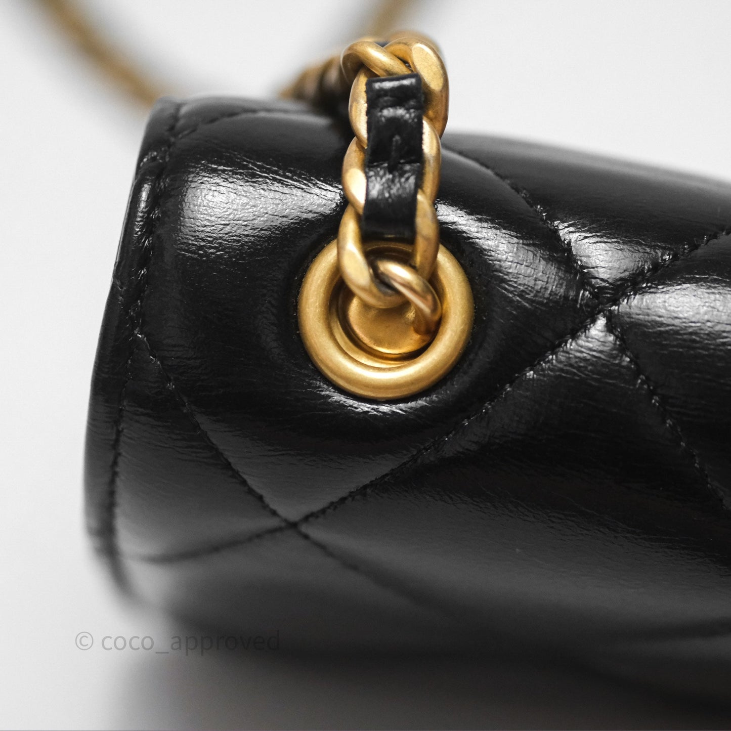 Chanel Quilted Medallion Wallet on Chain WOC Black Glossy Lambskin Gold Hardware 22K