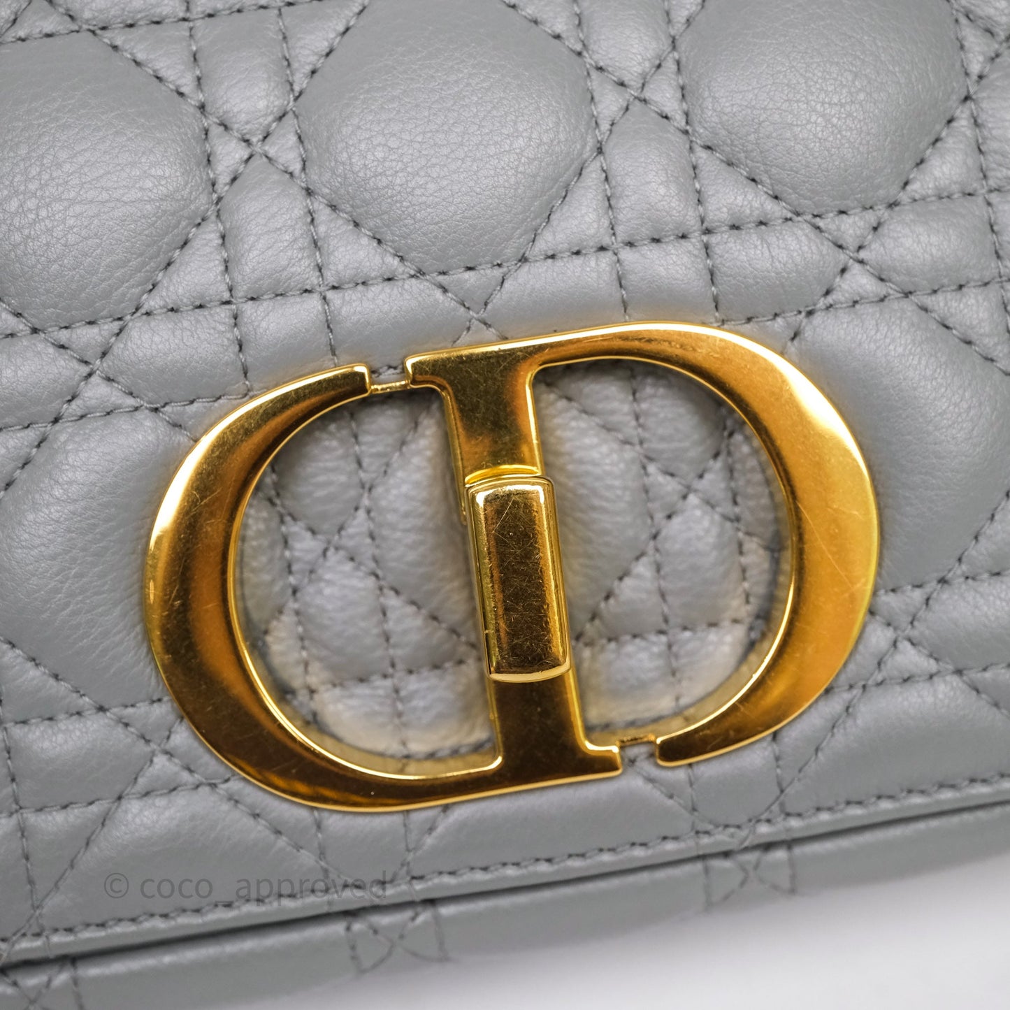 Christian Dior Caro Bag Medium Stone Grey Cannage Calfskin Gold Hardware