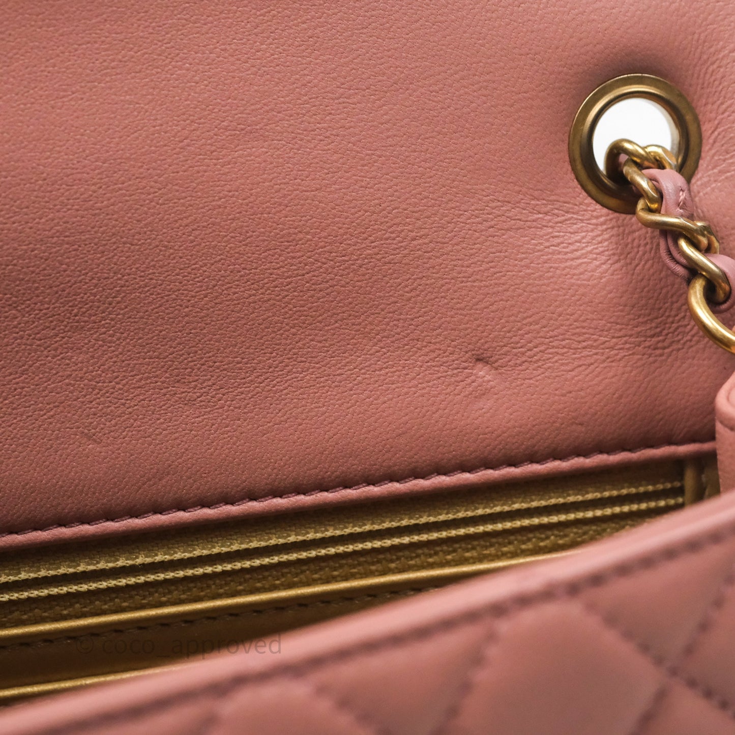 Chanel Mini Rectangular Pearl Crush Dusty Pink Lambskin Aged Gold Hardware