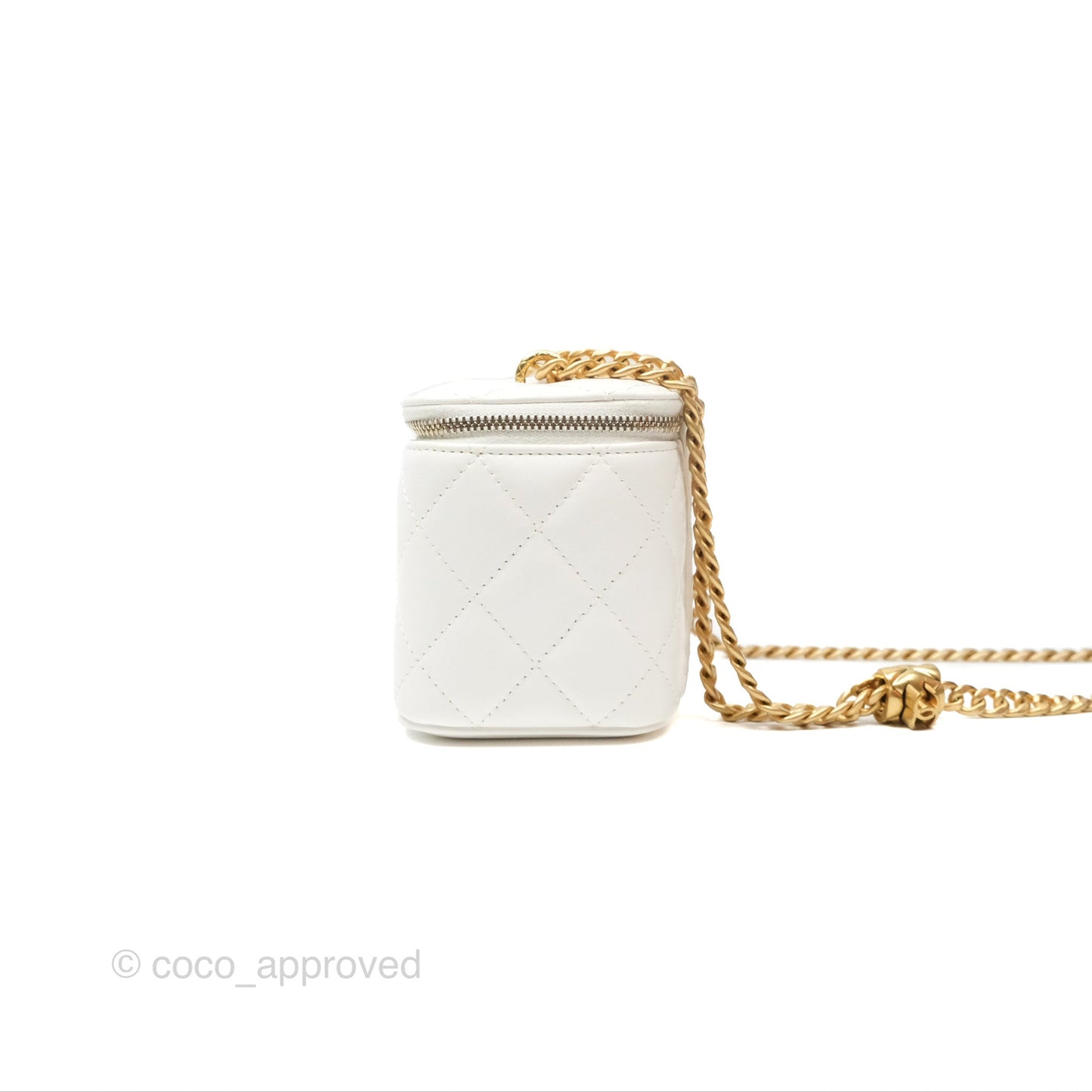 Chanel All Slide Vanity with Adjustable Chain White Lambskin Aged Gold Hardware