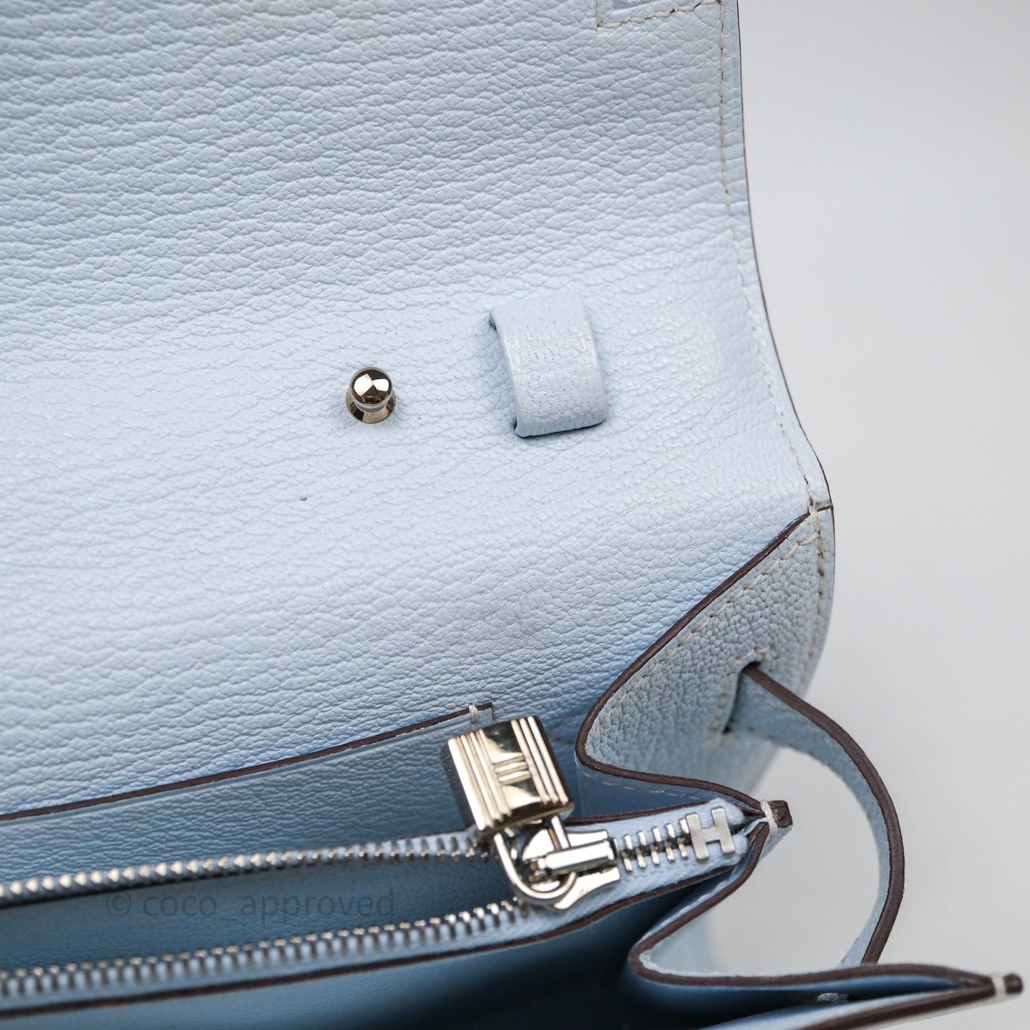 Hermès Kelly To Go Bleu Brume T0 Chèvre Mysore Palladium Hardware