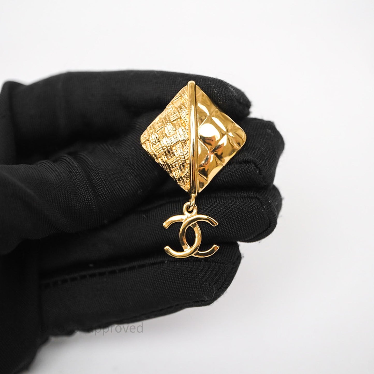 Chanel Square Drop CC Earrings Gold Tone 24K