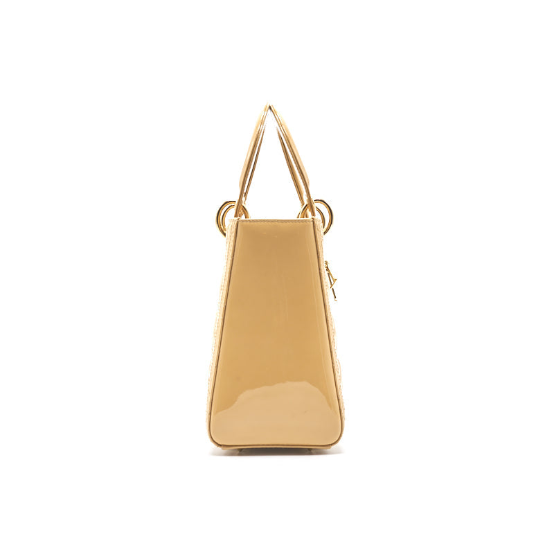 Luxury Dior Beige Patent Leather Medium Lady Luxury Dior Tote Bag
