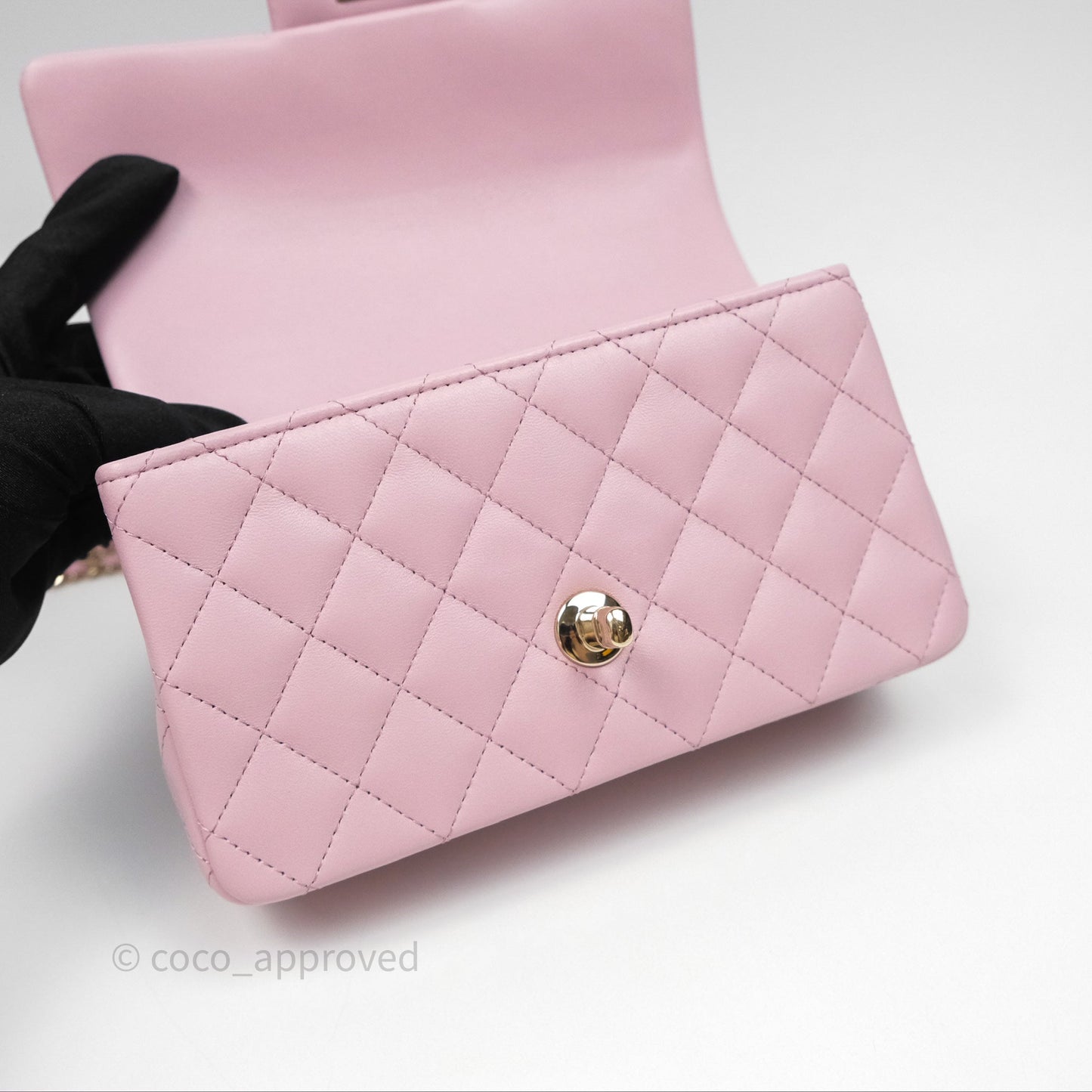 Chanel Top Handle Mini Rectangular Flap Pink Lambskin Gold Hardware