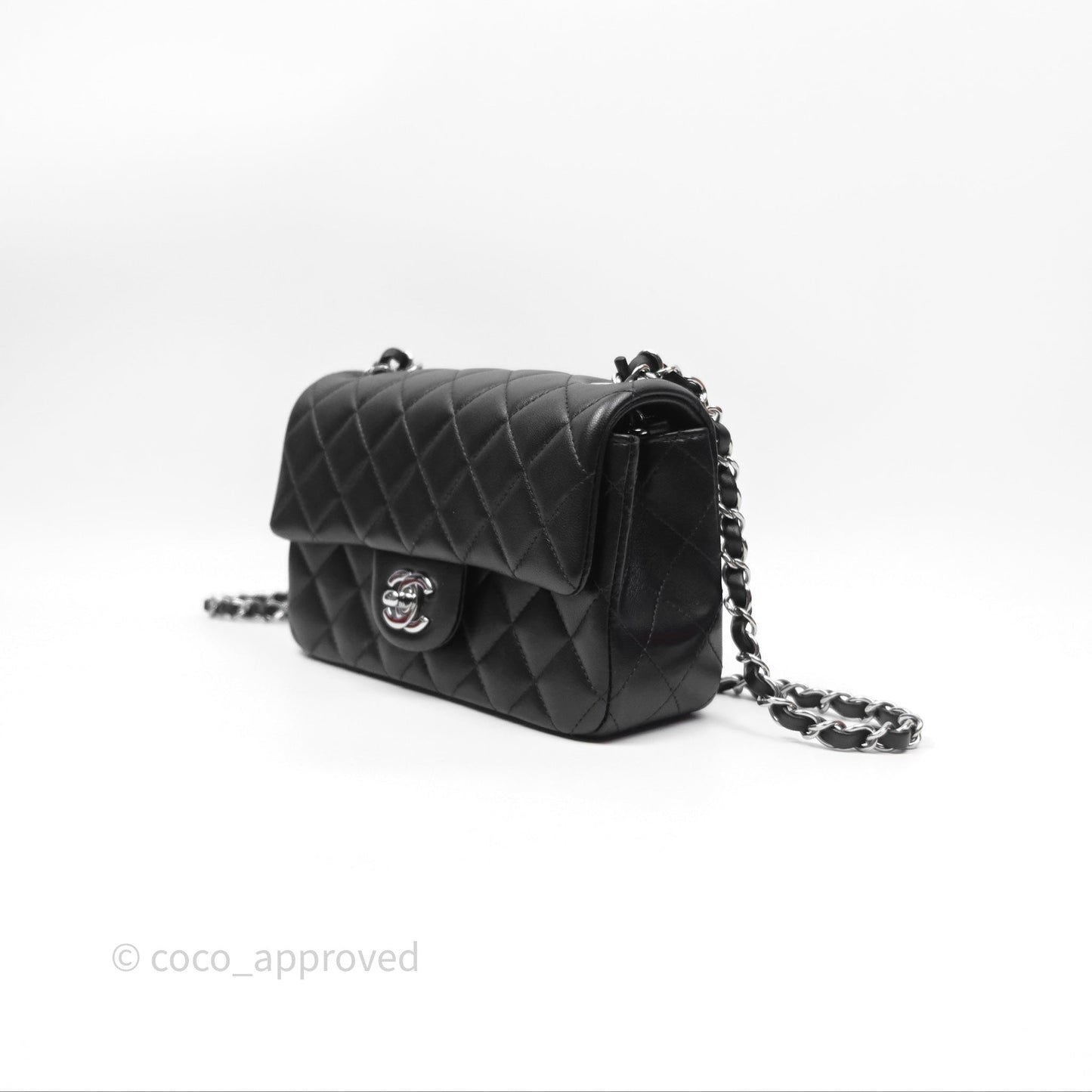Chanel Quilted Mini Rectangular Flap Black Lambskin Silver Hardware