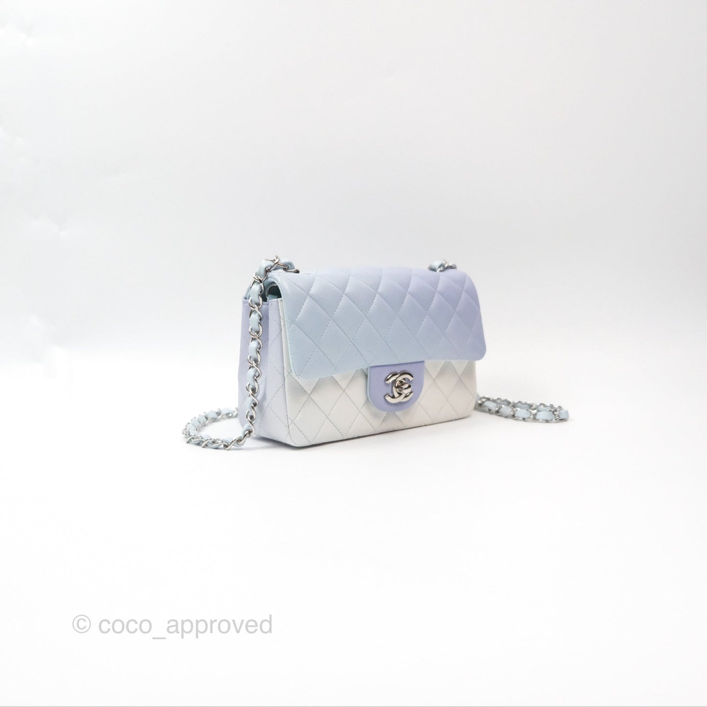 Chanel Quilted Mini Rectangular Flap Ombre Light Blue/Light Purple/White Iridescent Silver Hardware 21K