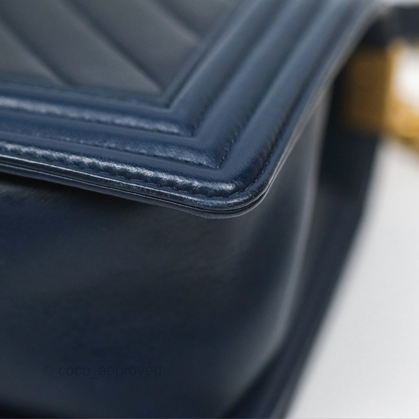 Chanel Medium Boy Chevron Navy Calfskin Aged Gold Hardware