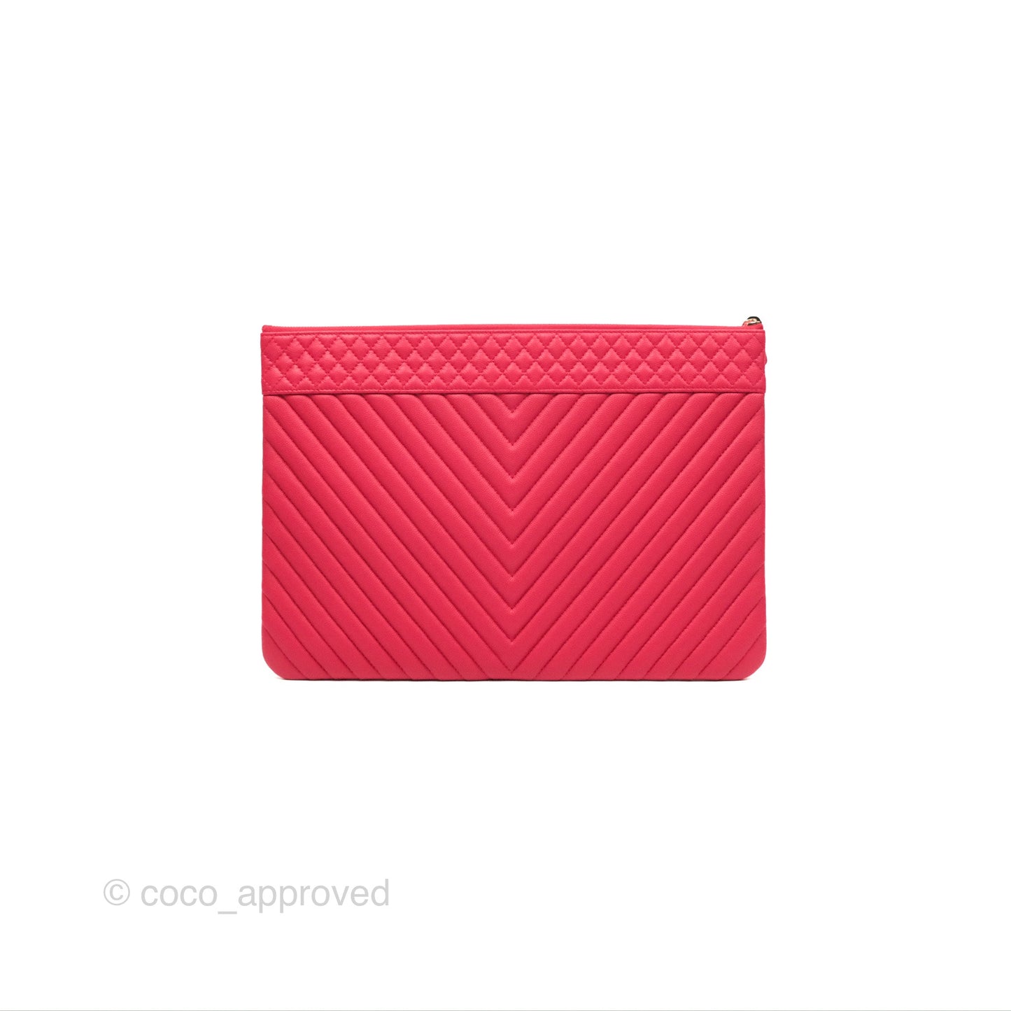 Chanel Large O Case Quilted Chevron Dark Pink Caviar Aged Gold Hardware