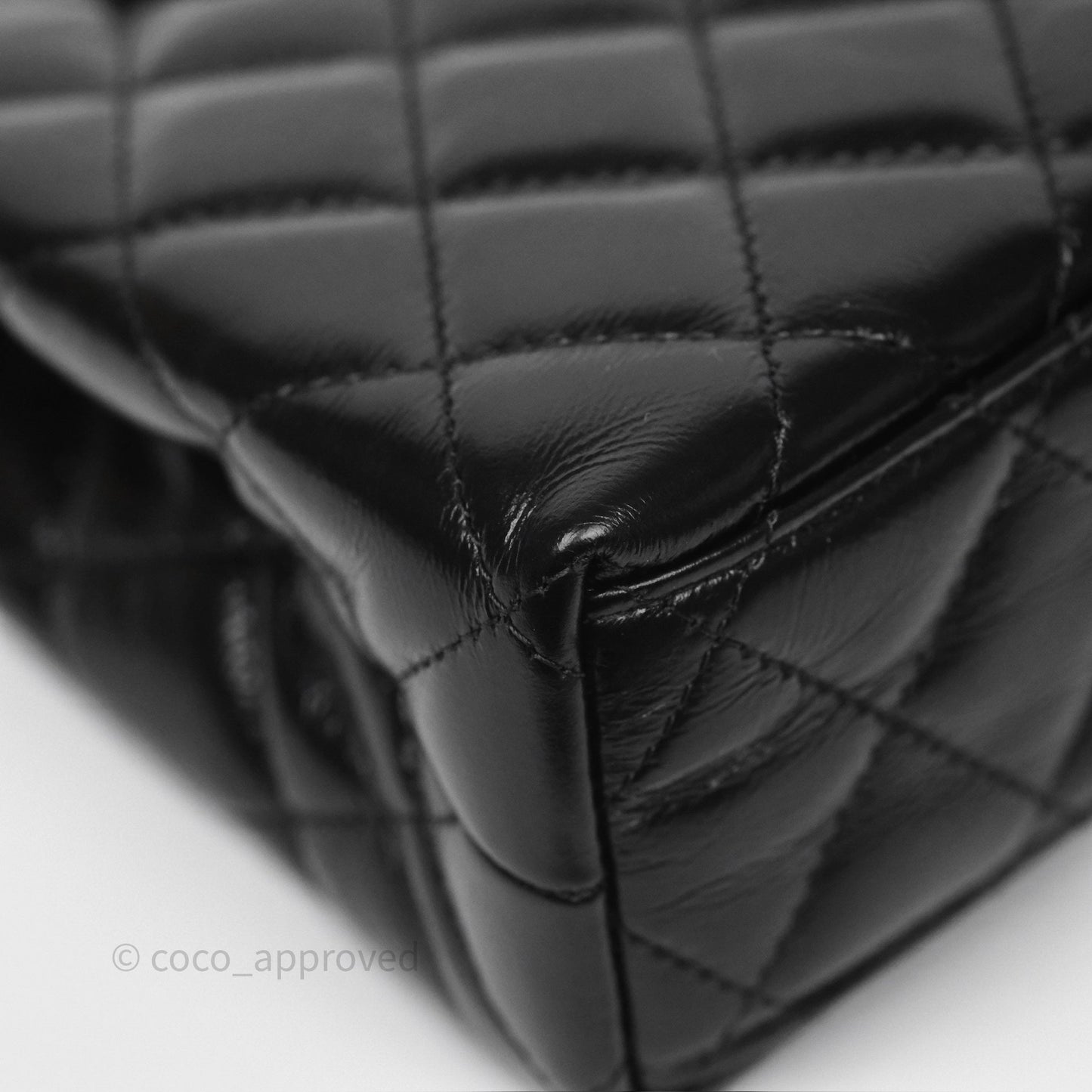 Chanel Kelly Bag Quilted Black Shiny Crumpled Calfskin Aged Gold Hardware