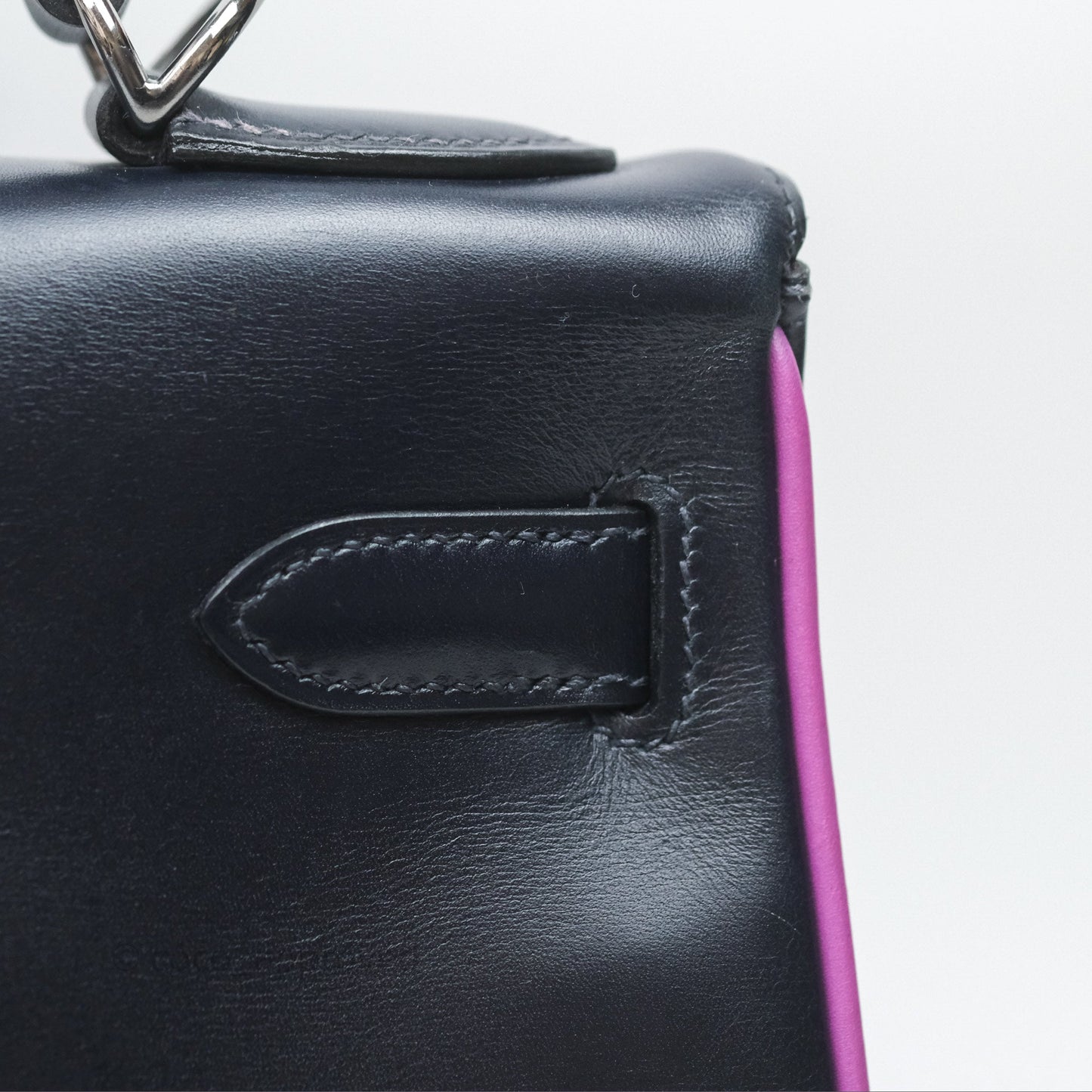 Hermès Vintage Kelly 32 Retourn Navy/Purple Box Leather Palladium Hardware