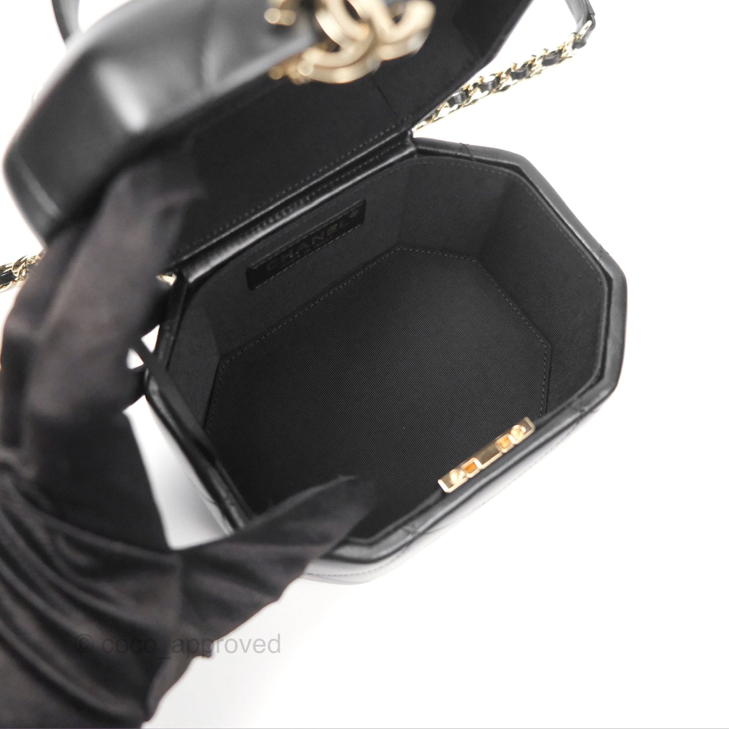Chanel Small Hexagon Vanity Case Black Lambskin Gold Hardware