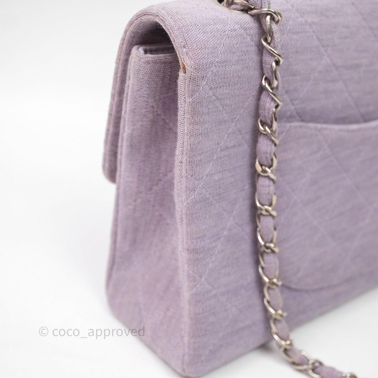 Chanel Medium Single Jersey Flap Bag Purple Silver Hardware