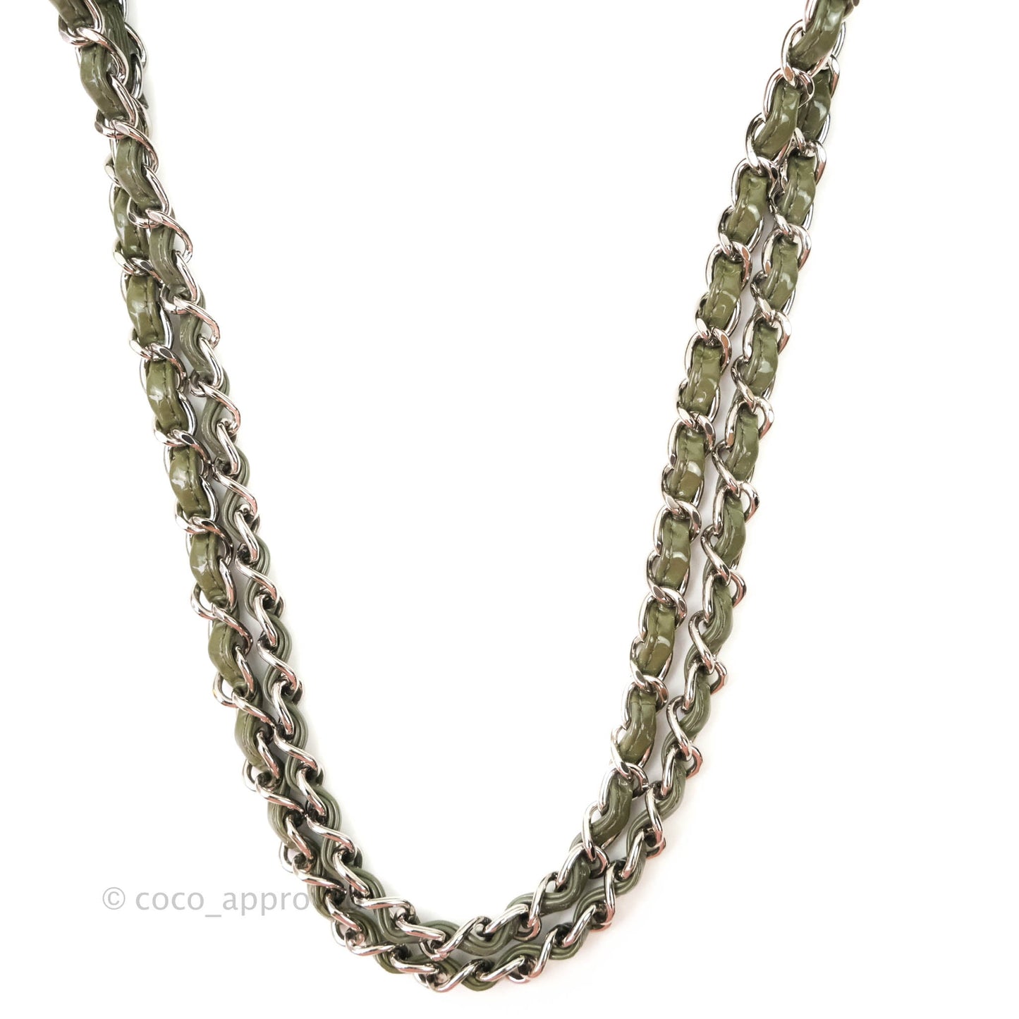 Chanel Classic M/L Medium Double Flap Olive Green Patent Silver Hardware
