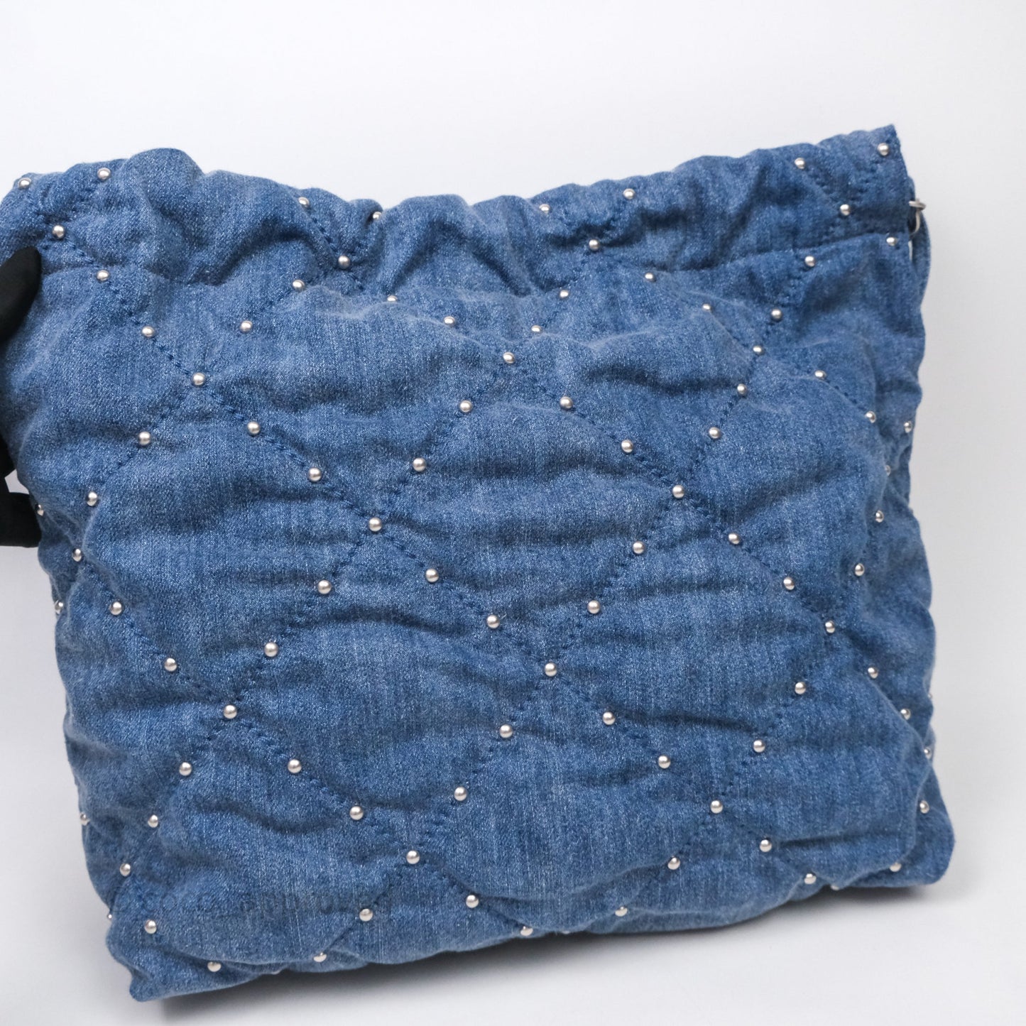 Chanel 22 Small Pearl Studded Denim Silver Hardware