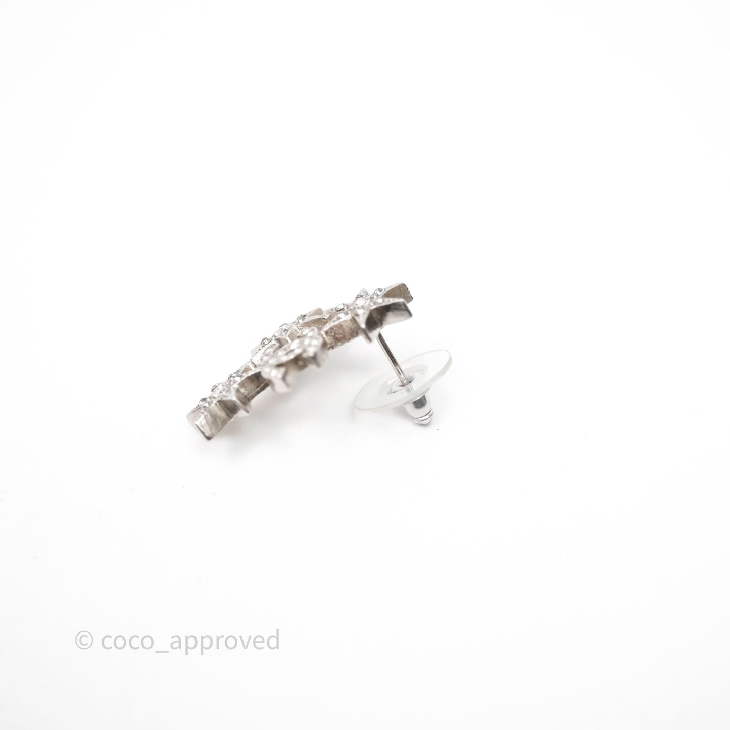 Chanel CC Crystals Star Earrings Silver Tone 16V