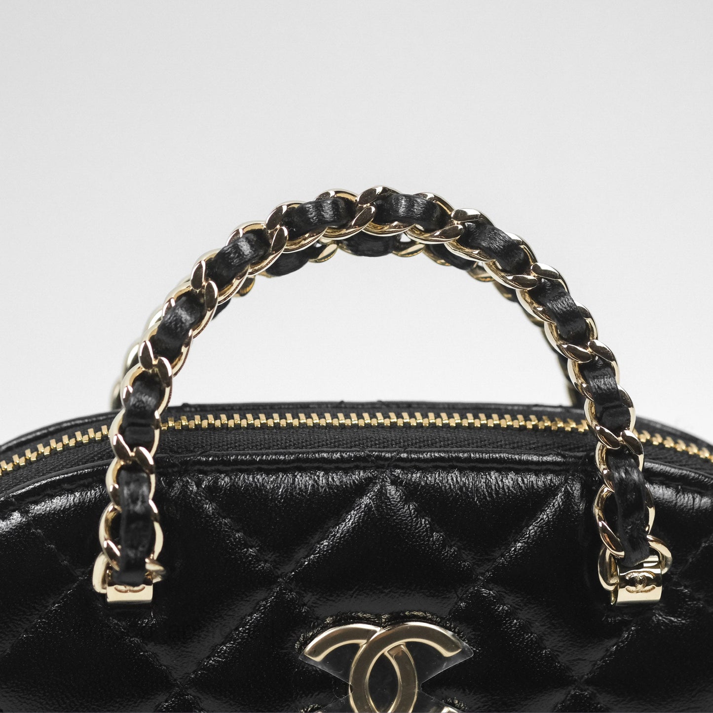 Chanel Mini Handle Clutch with Chain Black Shiny Lambskin Gold Hardware