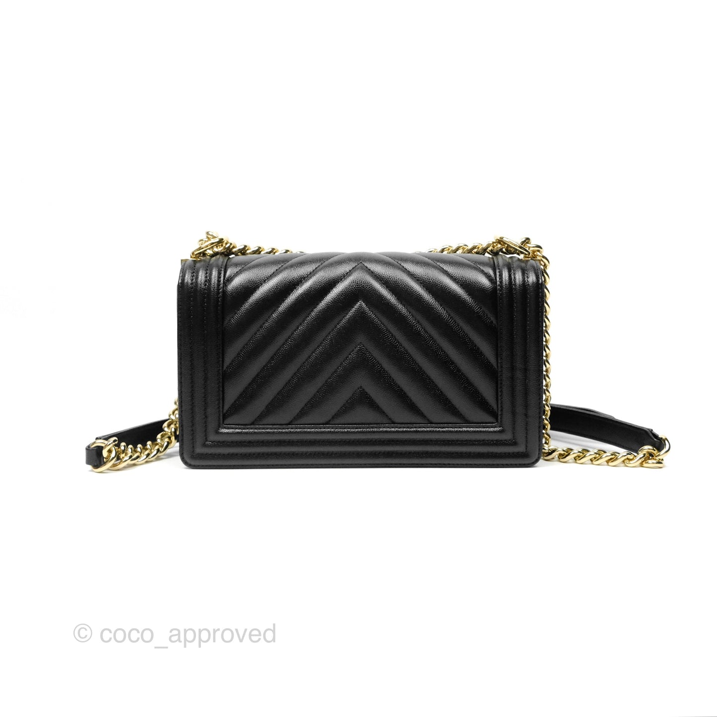 Chanel Medium Boy Chevron Black Caviar Gold Hardware