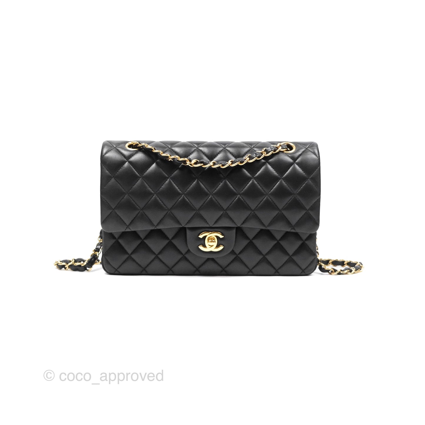 Chanel Classic M/L Medium Flap Quilted Black Lambskin Gold Hardware