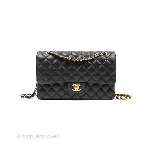 Chanel Classic M/L Medium Flap Quilted Black Lambskin Gold Hardware