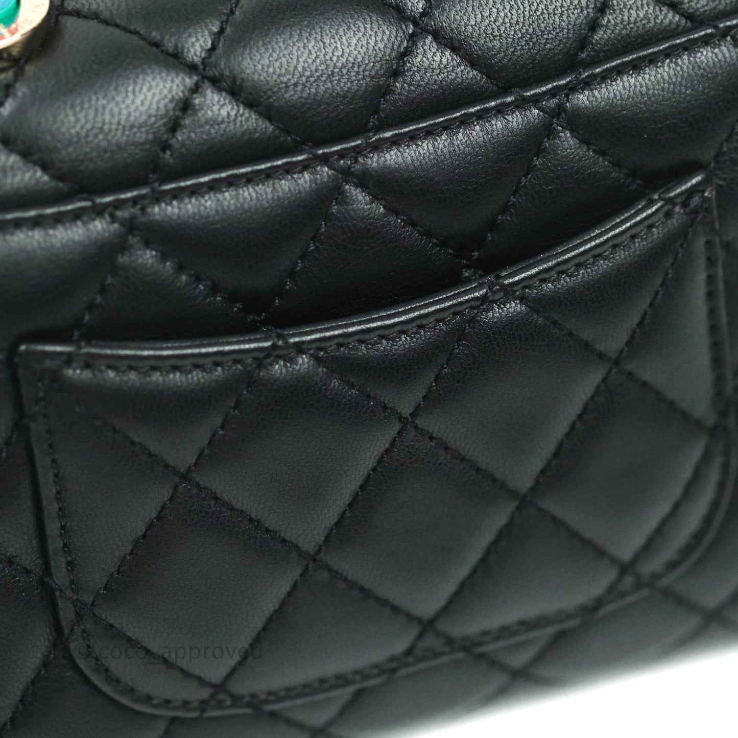 Chanel Quilted Extra Mini Rainbow Coco Handle Bag Lambskin Black Gold Hardware