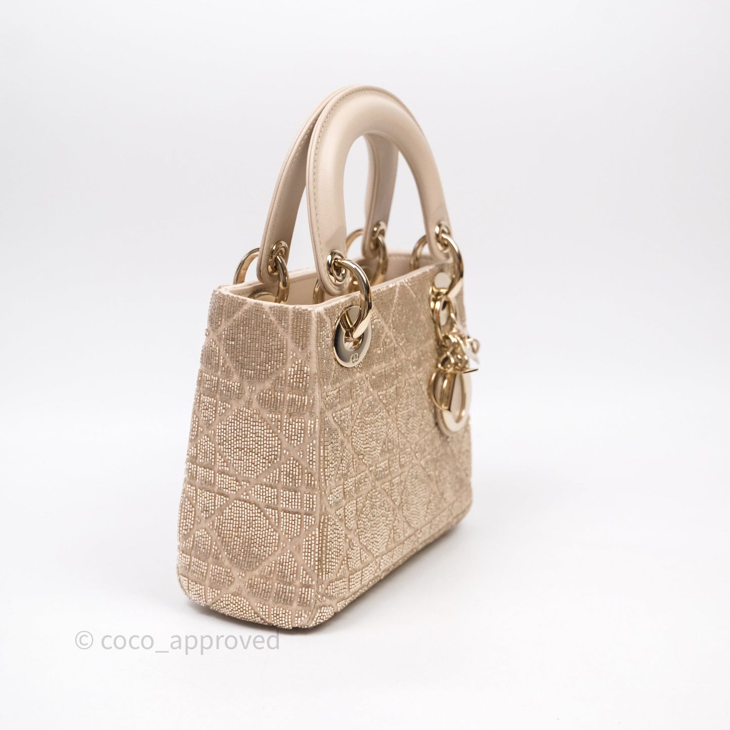 Christian Dior Mini Dior Caramel Beige Microbead-Embroidered Cotton with Cannage Motif