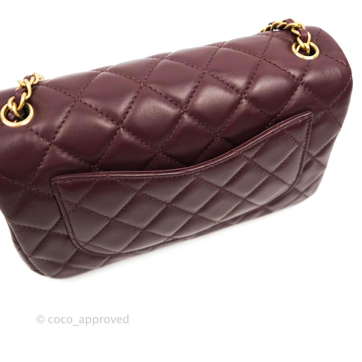 Chanel Mini Rectangular Pearl Crush Quilted Maroon Red Lambskin Gold Hardware