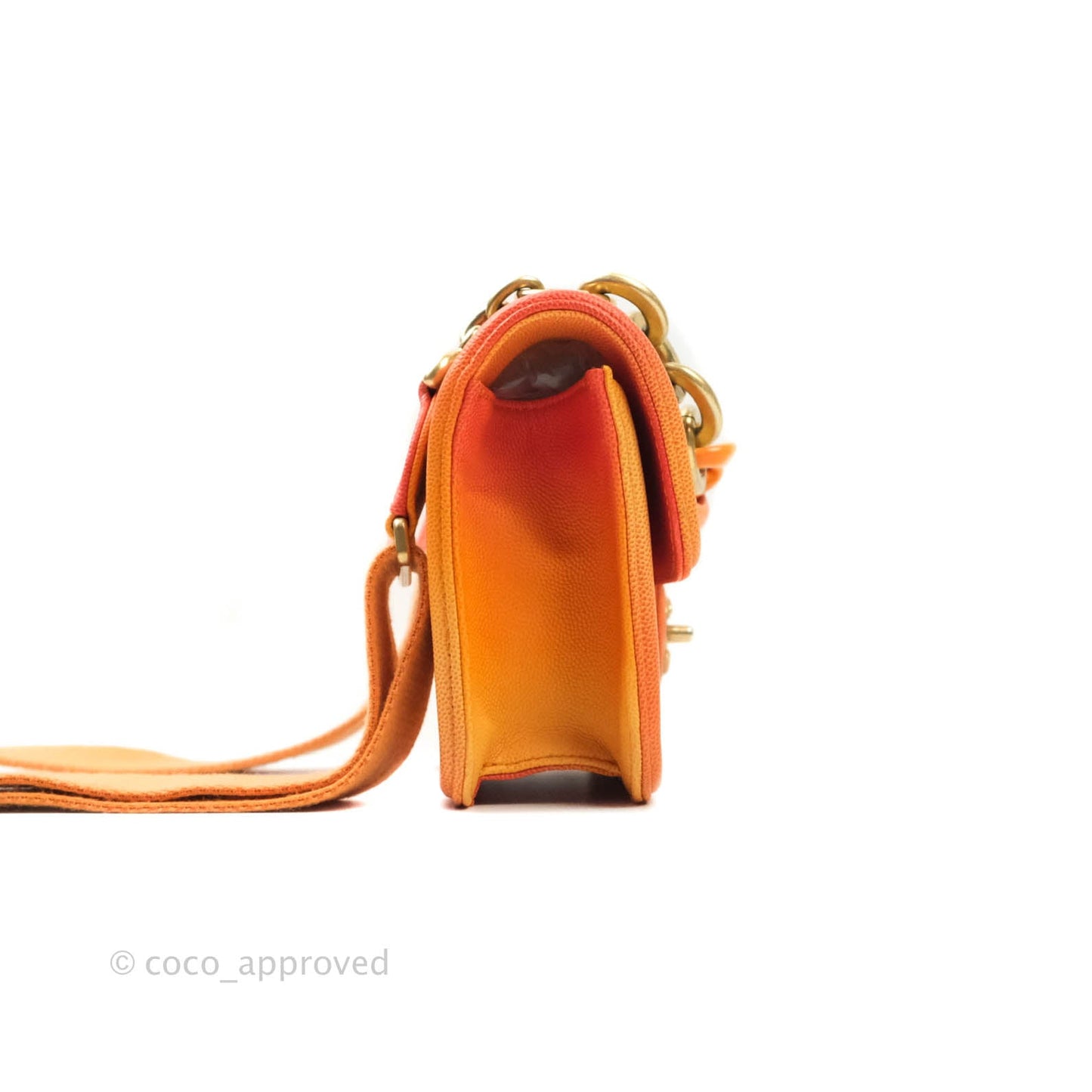 Chanel Quilted Sunset On The Sea Orange Flap Bag Caviar Aged Gold Hardware