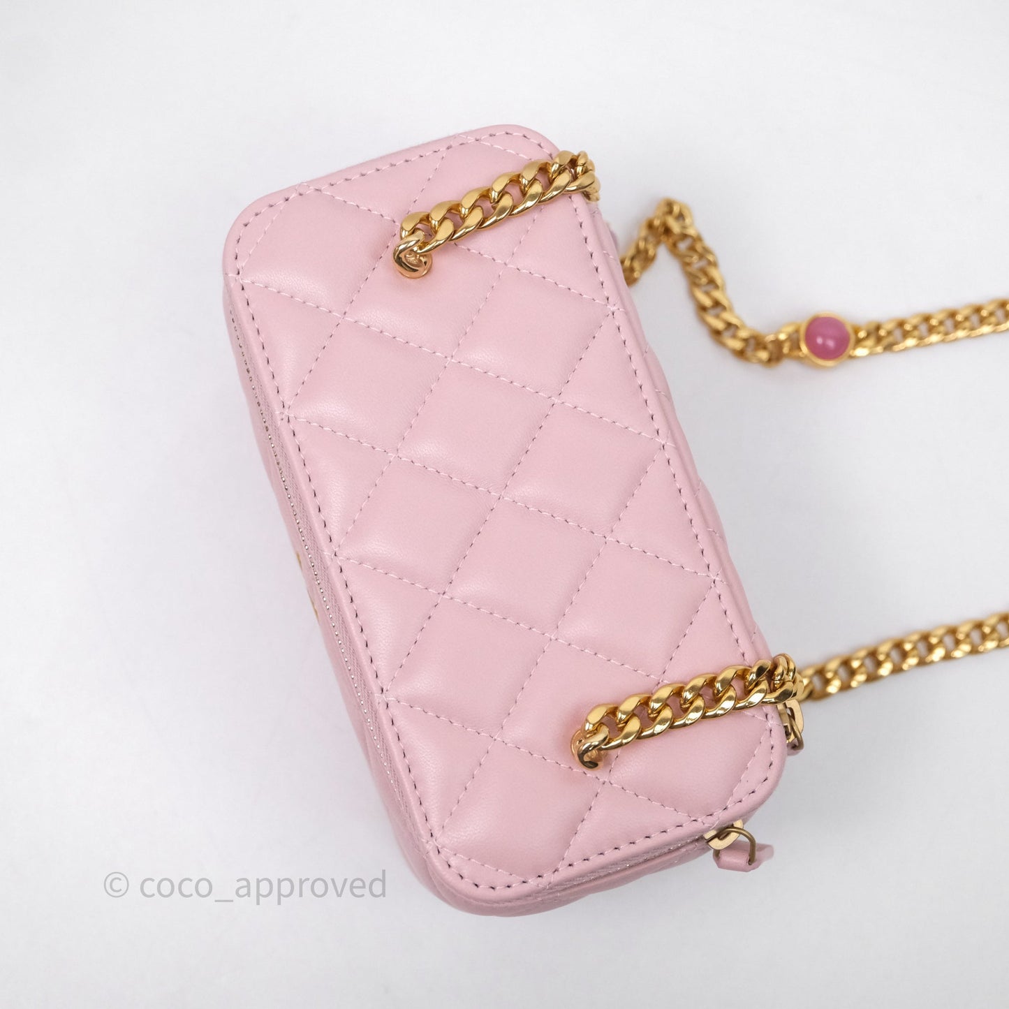 Chanel Vanity with Multicolor Resin Chain Pink Lambskin Aged Gold Hardware