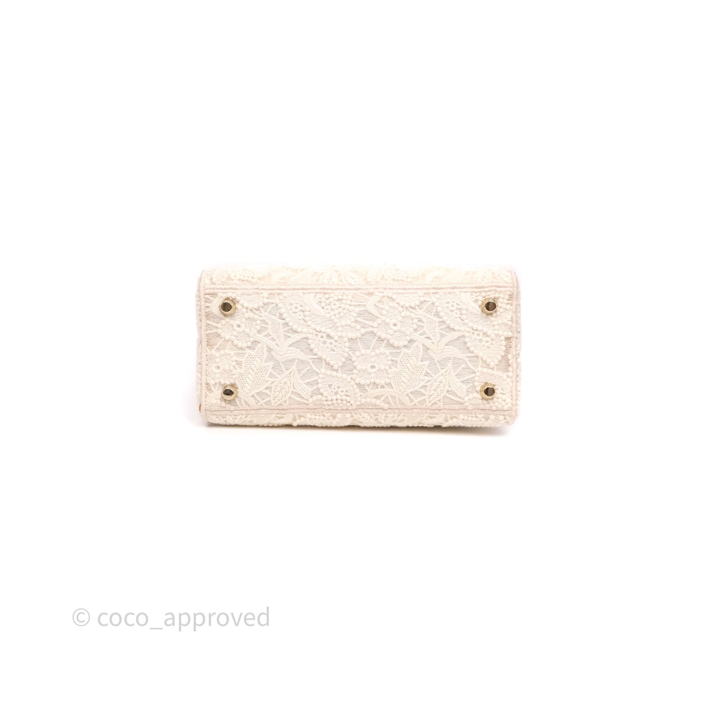Christian Dior Lace Medium Lady Dior Ivory White Gold Hardware