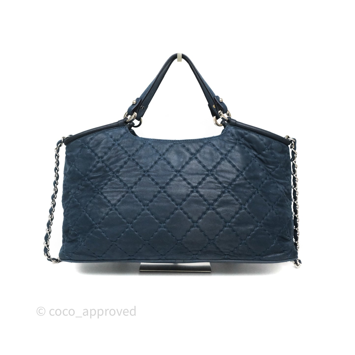 Chanel Small Sea Hit Tote Navy Iridescent Calfskin Silver Hardware