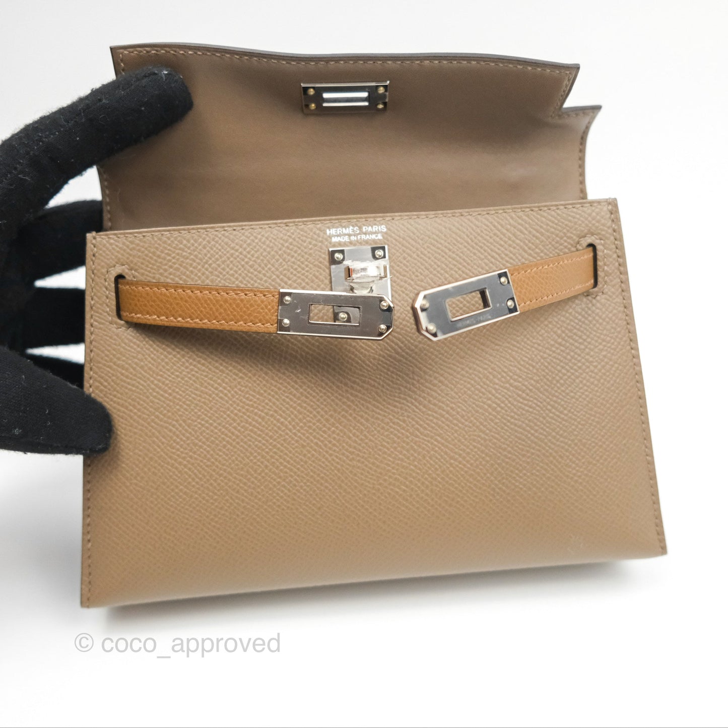 Hermès Mini Kelly II Etoupe 18/Alezan 3G/Biscuit 48 Epsom Palladium Hardware