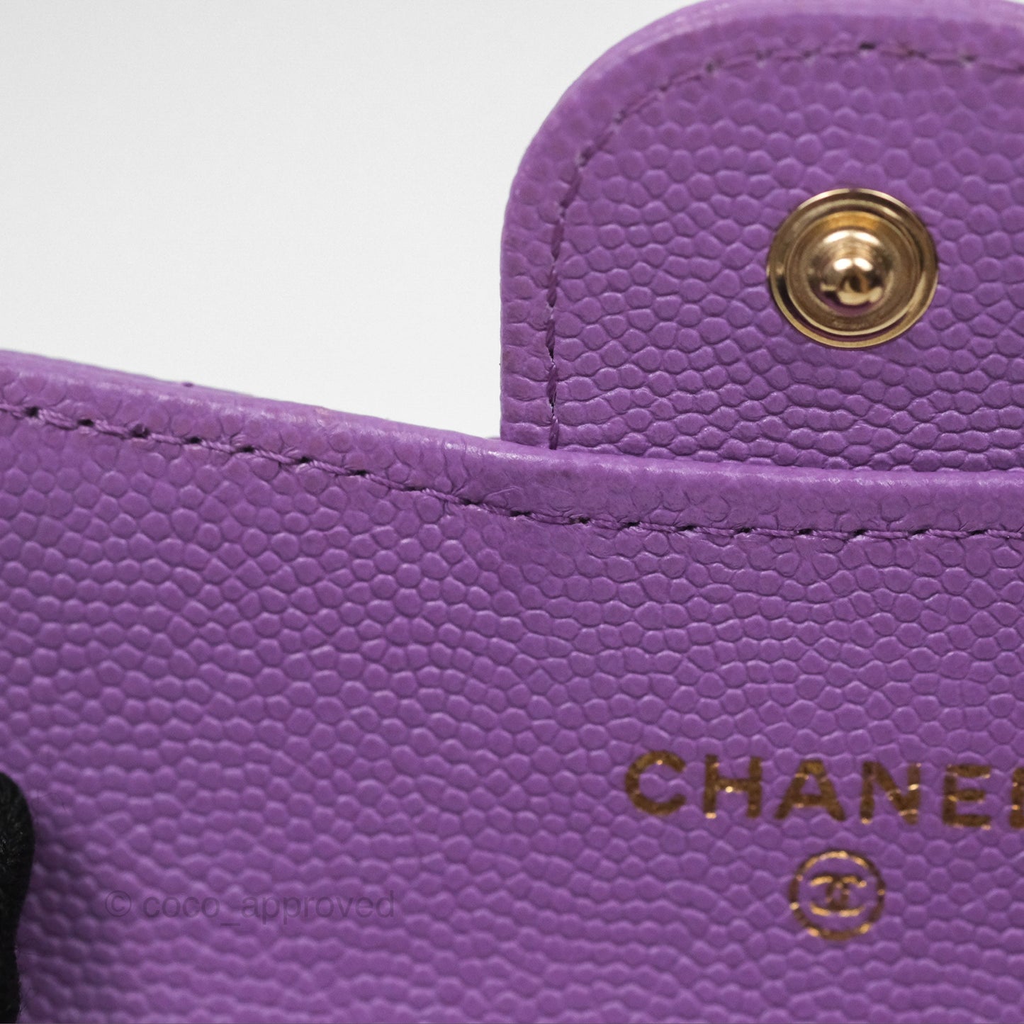 Chanel Classic Quilted Flap Card Holder Purple Caviar Gold Hardware