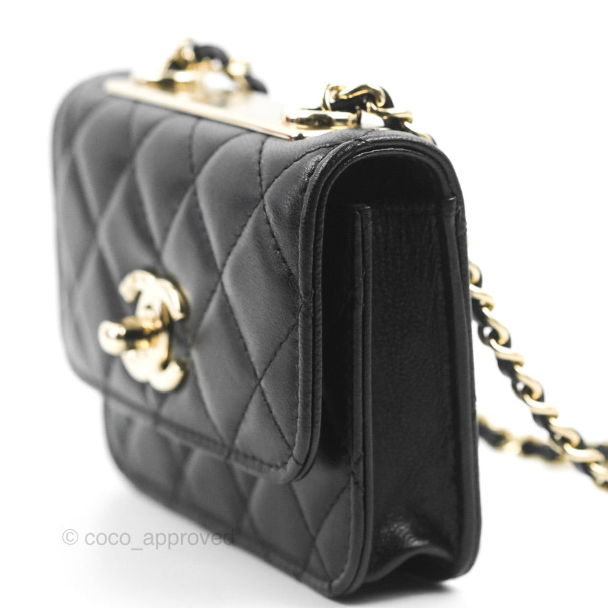 Chanel Mini Quilted Trendy CC Card Holder With Chain Black Lambskin Gold Hardware