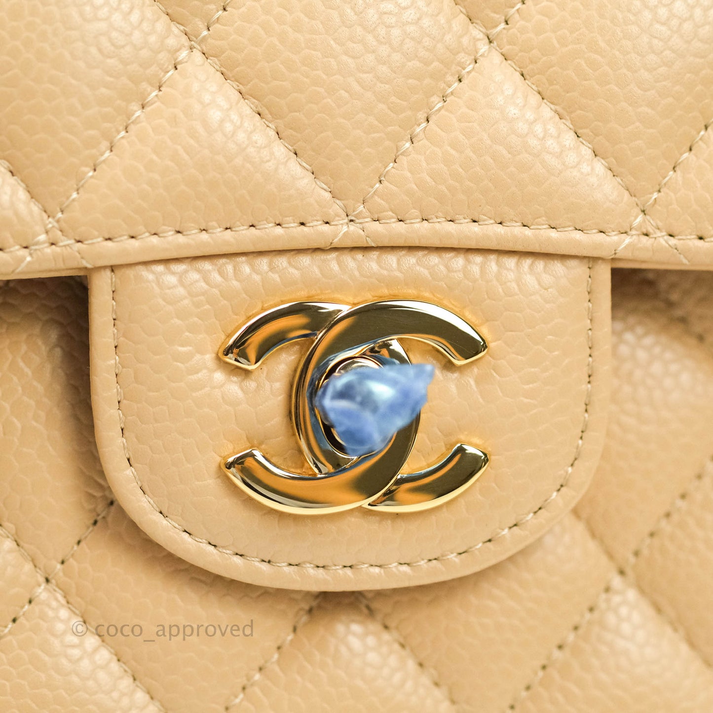 Chanel M/L Medium Quilted Caviar Double Flap Beige Gold Hardware