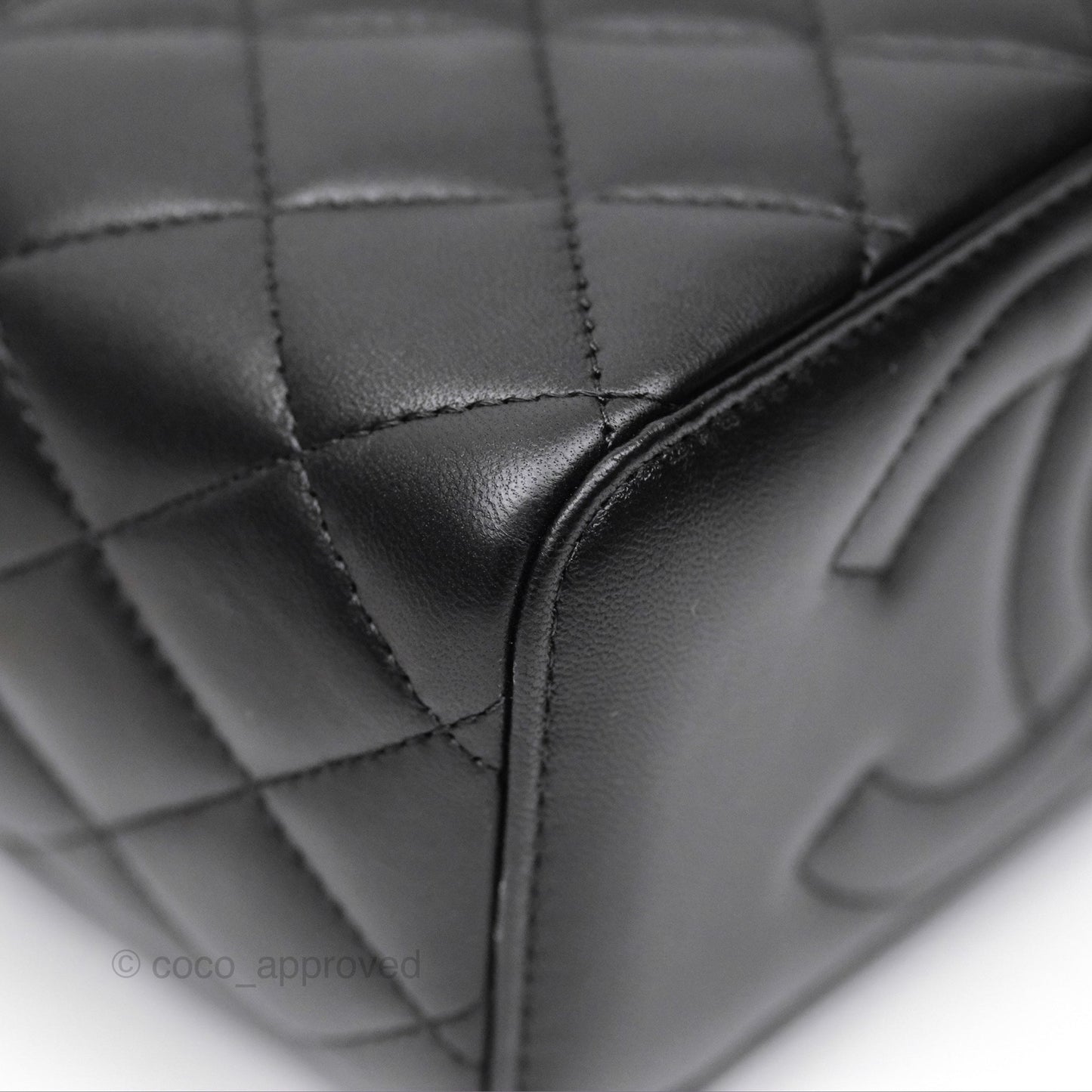 Chanel Quilted Vanity Rectangular with Camellia Adjustable Chain Black Lambskin 23S