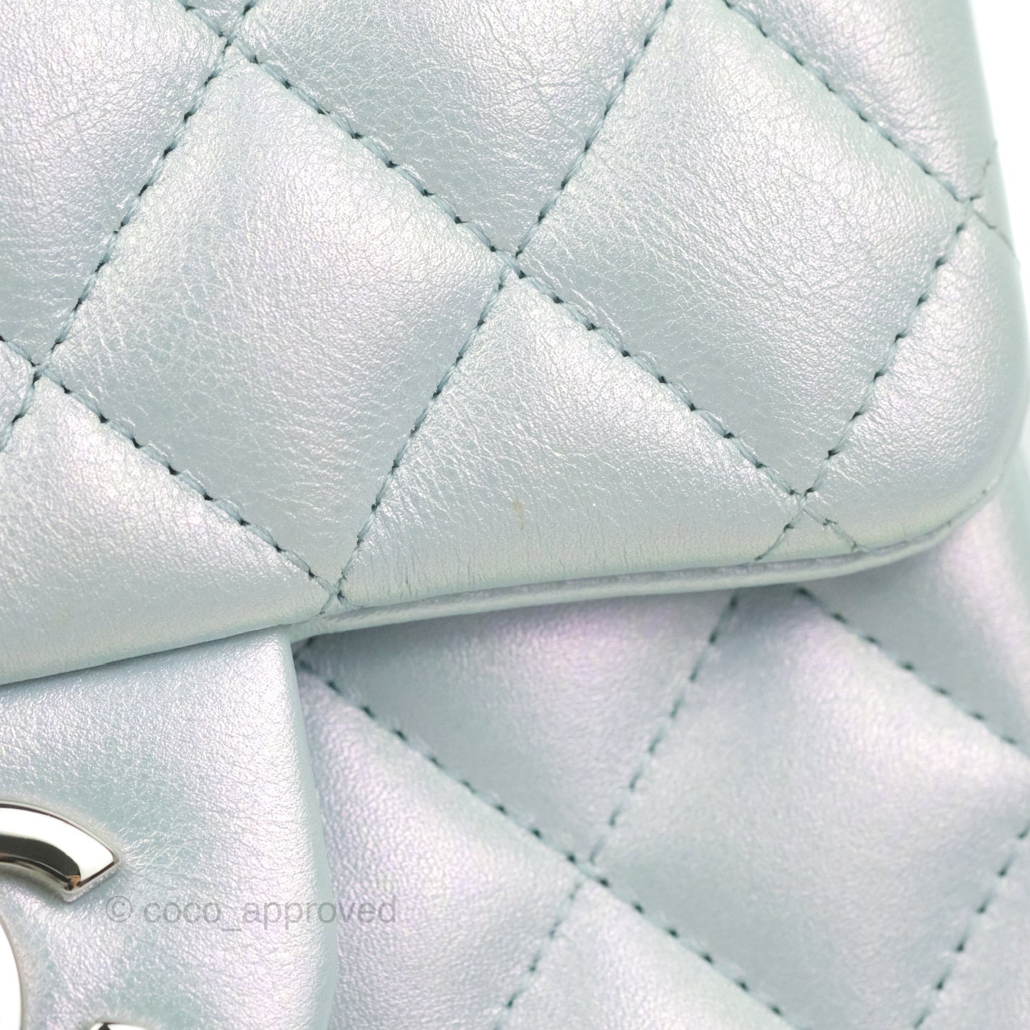 Chanel Mini Square Quilted Iridescent Icy Blue Silver Hardware